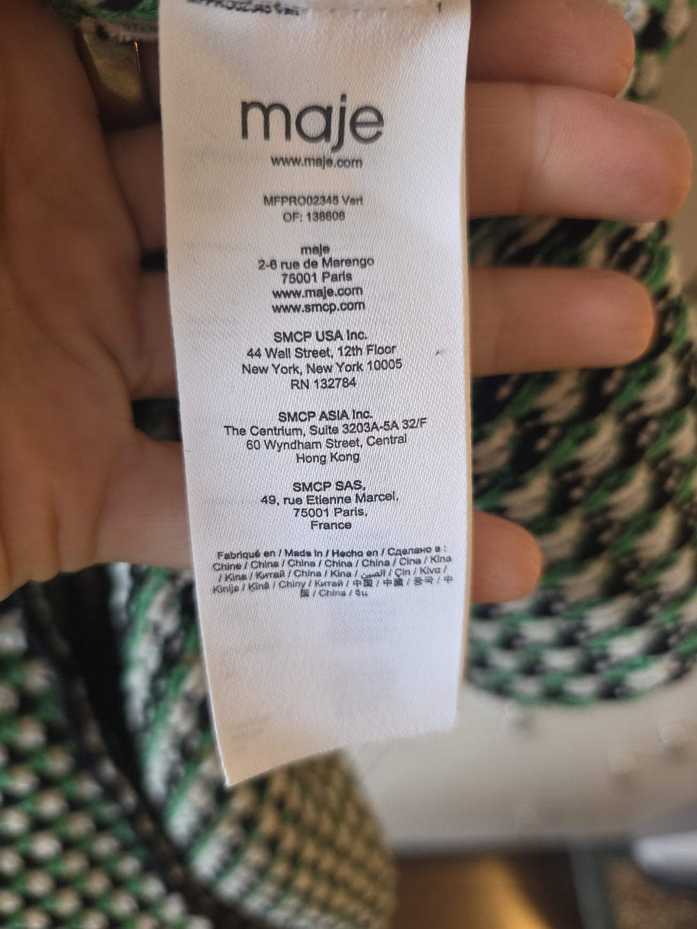 Maje Green and White Knit Mini Dress with Pocket Details, French 40 = USA 8-10. - Picture 5 of 6